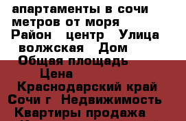 апартаменты в сочи 300 метров от моря 1300000 › Район ­ центр › Улица ­ волжская › Дом ­ 41 › Общая площадь ­ 29 › Цена ­ 1 400 000 - Краснодарский край, Сочи г. Недвижимость » Квартиры продажа   . Краснодарский край,Сочи г.